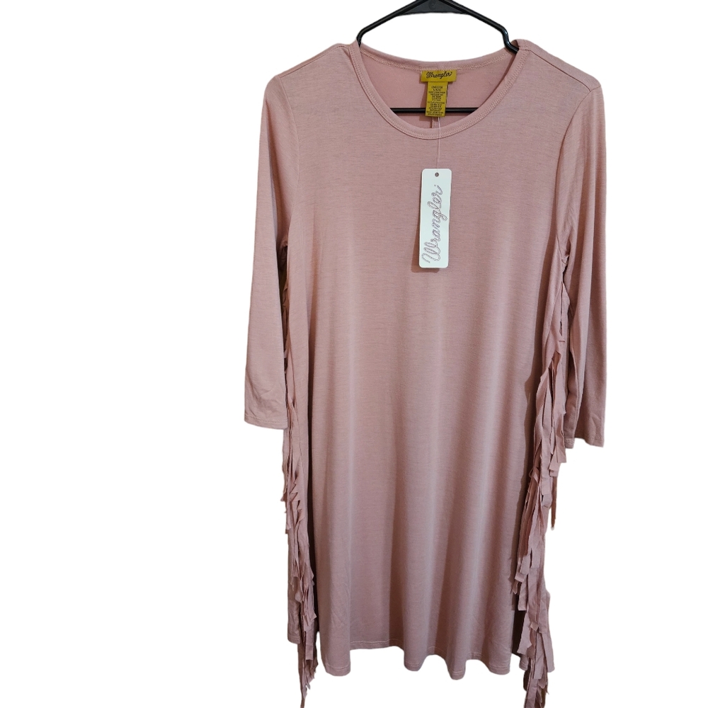 NWT WRANGLER WESTERN COWGIRL FRINGE T-SHIRT DRESS TERRACOTA MIDI LARGE